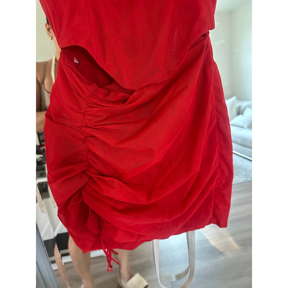 NWT Mistress Rocks Red Mesh Ruched Corset Mini Dress Halter Neck Lace Trim XS - Picture 9 of 15